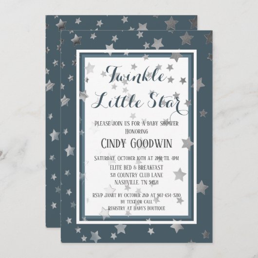 Twinkle Little Star Dusty Blue Boy Baby shower Kaart (Voorkant / Achterkant)