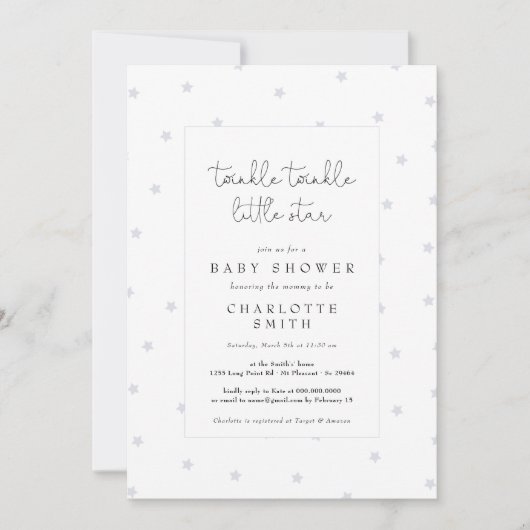 Twinkle Little Star Dusty Blue Elegant Baby shower Kaart (Voorkant)