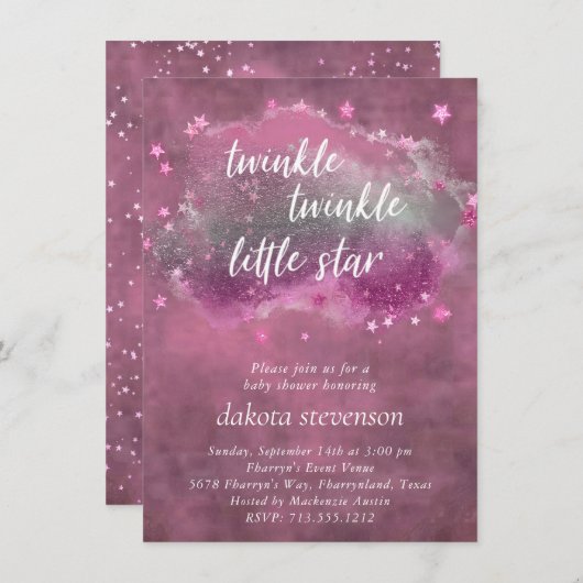 Twinkle Little Star | Dusty Mauve Pink Grey Kaart (Voorkant / Achterkant)