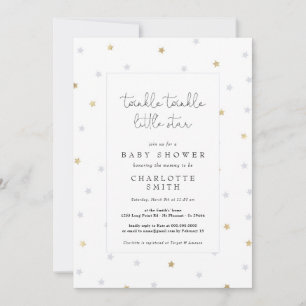 Twinkle Little Star Elegant Baby shower Grey Gold Kaart