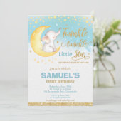 Twinkle Little Star Elephant 1st Birthday Boy Kaart (Staand voorkant)