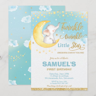 Twinkle Little Star Elephant 1st Birthday Boy Kaart