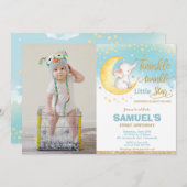 Twinkle Little Star Elephant 1st Birthday Foto Kaart (Voorkant / Achterkant)