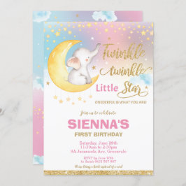 Twinkle Little Star Elephant 1st Birthday Girl Kaart