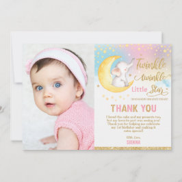 Twinkle Little Star Elephant 1st Birthday Party Bedankkaart