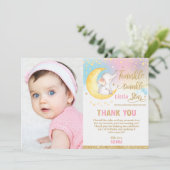Twinkle Little Star Elephant 1st Birthday Party Bedankkaart (Staand voorkant)