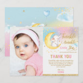 Twinkle Little Star Elephant 1st Birthday Party Bedankkaart (Voorkant / Achterkant)