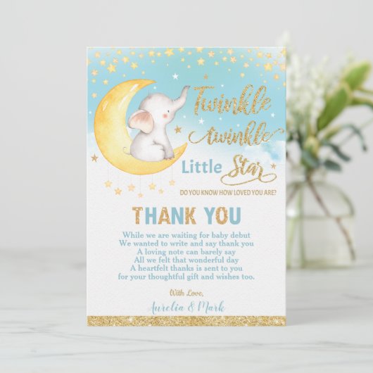 Twinkle Little Star Elephant Baby Boy Bedankkaart (Staand voorkant)