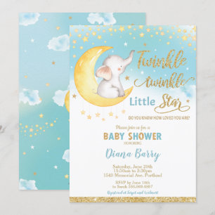 Twinkle Little Star Elephant Baby shower Boy Kaart