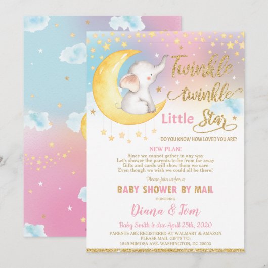 Twinkle Little Star Elephant Baby shower by Mail Kaart (Voorkant / Achterkant)