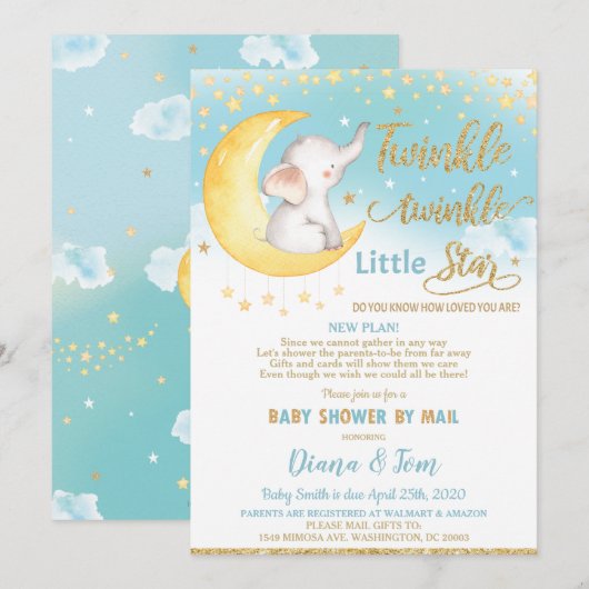 Twinkle Little Star Elephant Baby shower by Mail Kaart (Voorkant / Achterkant)