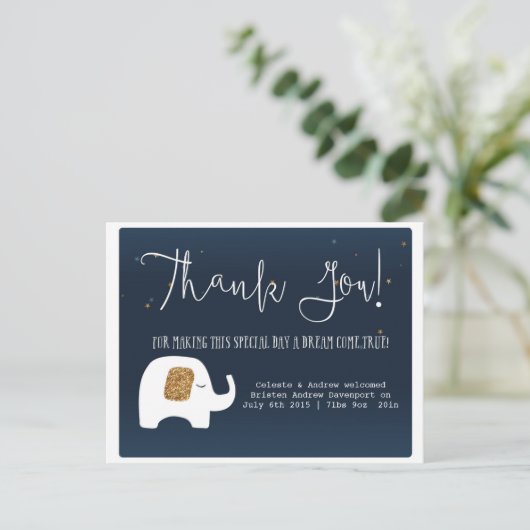 Twinkle Little Star Elephant Baby shower Dank u Briefkaart (Staand voorkant)
