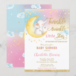 Twinkle Little Star Elephant Baby shower Girl Kaart