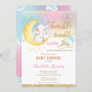 Twinkle Little Star Elephant Baby shower Girl Kaart