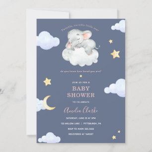 Twinkle Little Star Elephant Baby shower Kaart