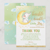 Twinkle Little Star Elephant Baby shower Neutraal Bedankkaart (Voorkant / Achterkant)