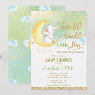 Twinkle Little Star Elephant Baby shower Neutraal Kaart