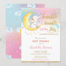 Twinkle Little Star Elephant Baby Sprinkle Girl Kaart