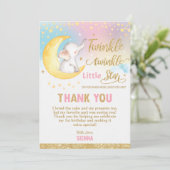 Twinkle Little Star Elephant Birthday Party Bedankkaart (Staand voorkant)