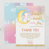 Twinkle Little Star Elephant Birthday Party Bedankkaart (Voorkant / Achterkant)