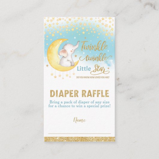 Twinkle Little Star Elephant Boy Diaper Raffle Informatiekaartje (Voorkant)