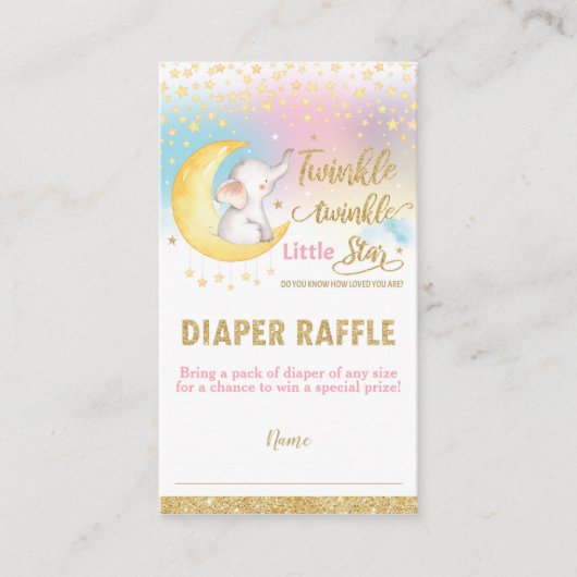 Twinkle Little Star Elephant Girl Diaper Raffle Informatiekaartje (Voorkant)