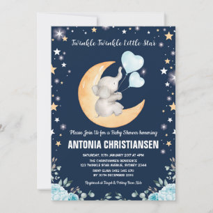 Twinkle Little Star Elephant Moon Baby Boy Shower Kaart
