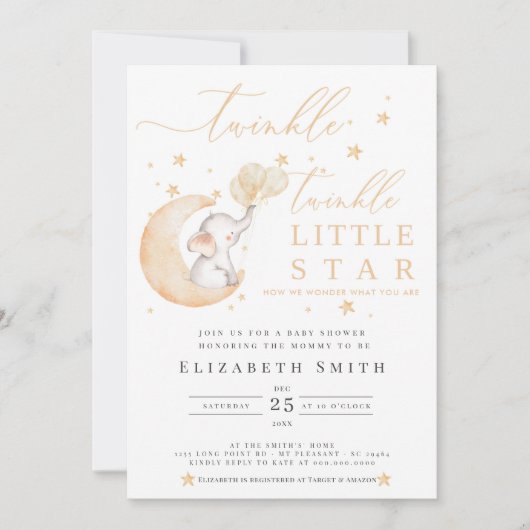 Twinkle Little Star Elephant Neutraal Baby shower Kaart (Voorkant)