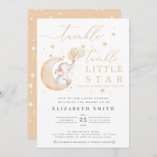 Twinkle Little Star Elephant Neutraal Baby shower Kaart (Voorkant / Achterkant)