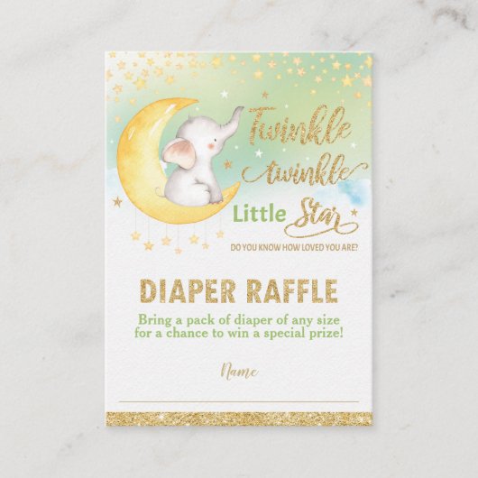 Twinkle Little Star Elephant Neutral Diaper Raffle Informatiekaartje (Voorkant)