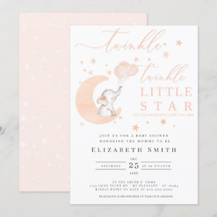 Twinkle Little Star Elephant Peach Baby shower Kaart