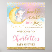 Twinkle Little Star Elephant Pink Welcome Sign Poster (Voorkant)