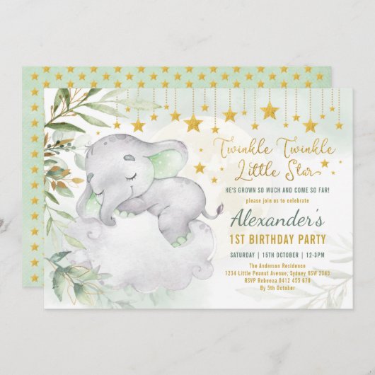 Twinkle Little Star Elephant Wild One 1st Birthday Kaart (Voorkant / Achterkant)