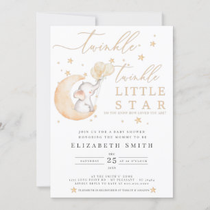 Twinkle Little Star Elephant Yellow Baby shower Kaart