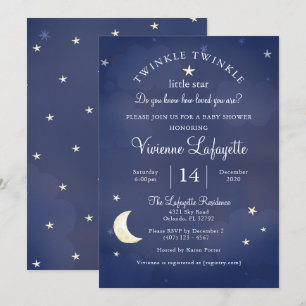 Twinkle Little Star en Moon Donkerblauw Baby showe Kaart