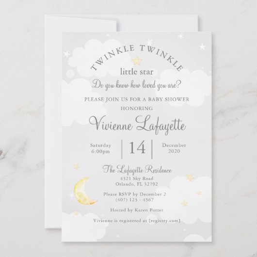 Twinkle Little Star en Moon Grey Baby shower Kaart (Voorkant)