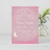 Twinkle Little Star en Moon Pink Baby shower Kaart (Staand voorkant)