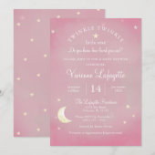 Twinkle Little Star en Moon Pink Baby shower Kaart (Voorkant / Achterkant)