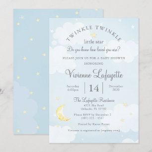 Twinkle Little Star en Moon Sky Blue Baby shower Kaart