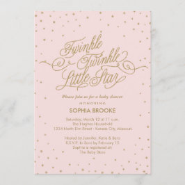 Twinkle Little Star Fancy Gold & Roze Baby shower Kaart