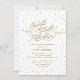 Twinkle Little Star Fancy Gold & White Baby shower Kaart