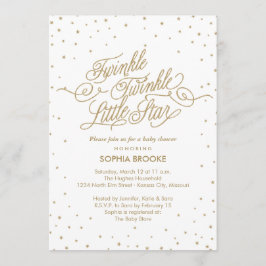 Twinkle Little Star Fancy Gold & White Baby shower Kaart