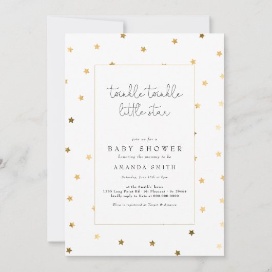 Twinkle Little Star Faux Gold Elegant Baby shower Kaart (Voorkant)