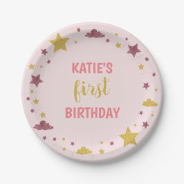 Twinkle Little Star First Birthday Baby roze Papieren Bordje
