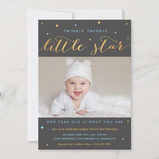 Twinkle Little Star First Birthday Invitation Boy Kaart (Voorkant)