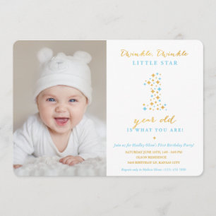 Twinkle Little Star First Birthday Invitation Boy Kaart
