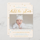 Twinkle Little Star First Birthday Invitation Boy Kaart (Voorkant / Achterkant)