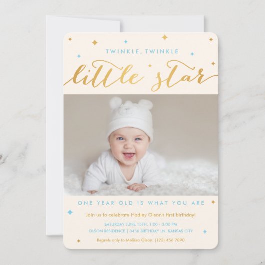 Twinkle Little Star First Birthday Invitation Boy Kaart (Voorkant)