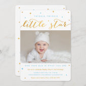 Twinkle Little Star First Birthday Invitation Boy Kaart (Voorkant / Achterkant)