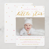 Twinkle Little Star First Birthday Invitation Girl Kaart (Voorkant / Achterkant)